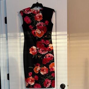 Vince Camuto Navy Dress with Red and Pink Floral Design